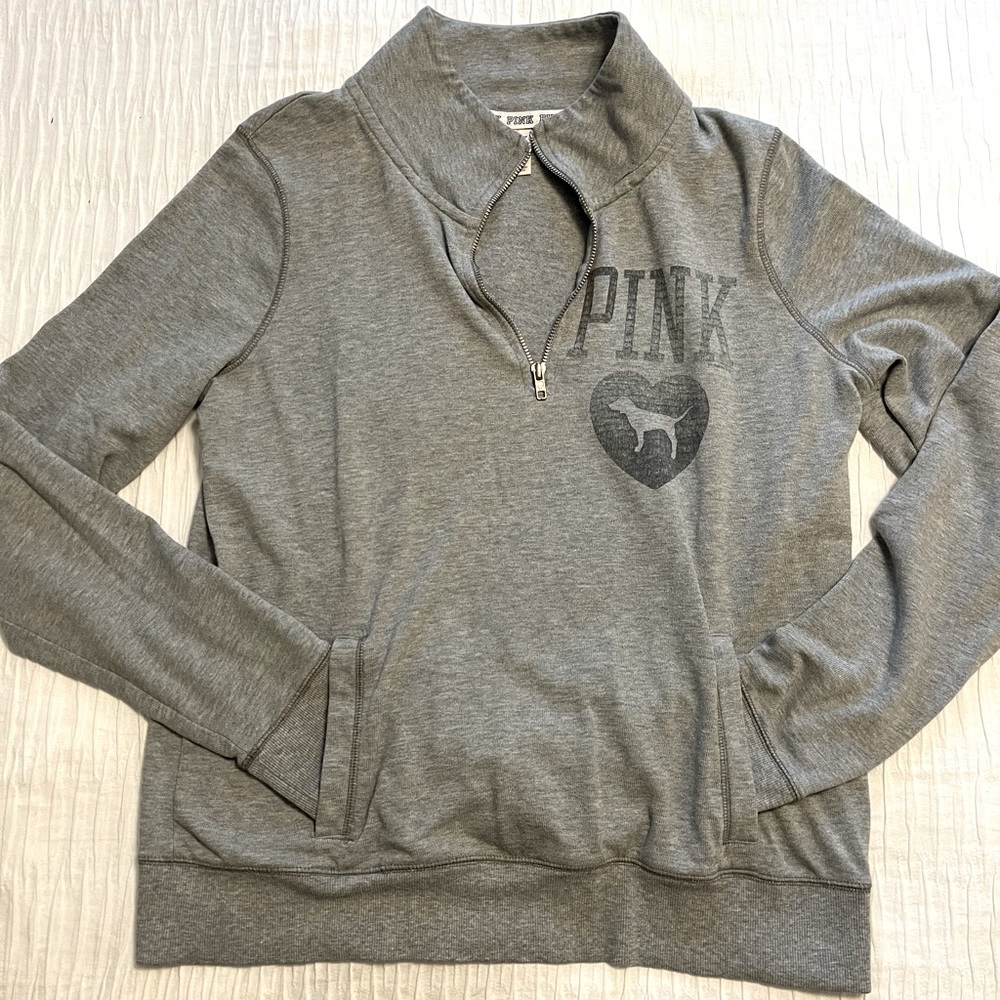 Victoria’s Secret PINK Three Quarter Zip Gray Long Sleeve